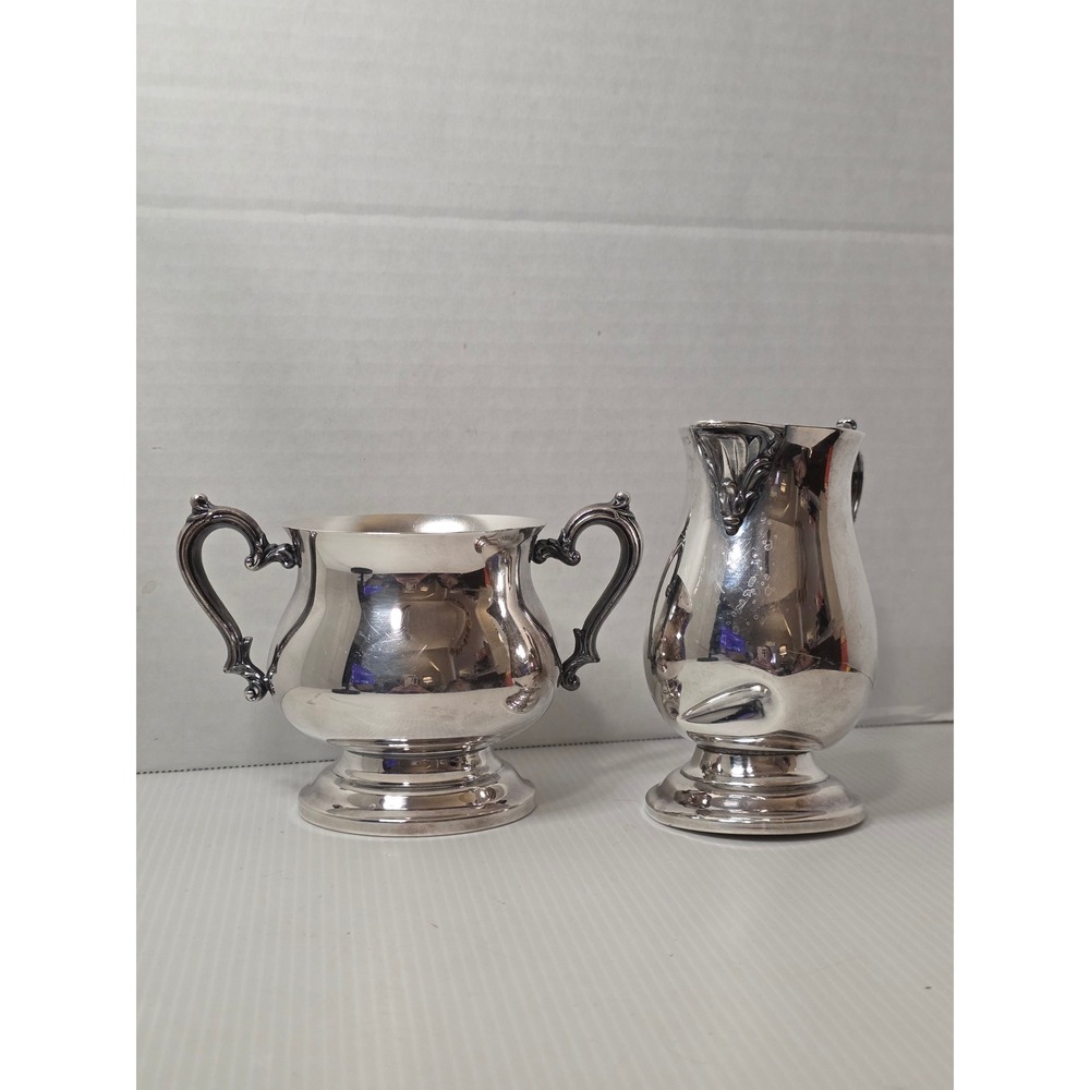 Wm Rogers Silverplate Creamer Sugar Set 903B Vintage Tea Service Polished Silver